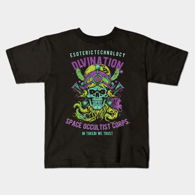 Space Occultist Skull Kids T-Shirt by TOKEBI